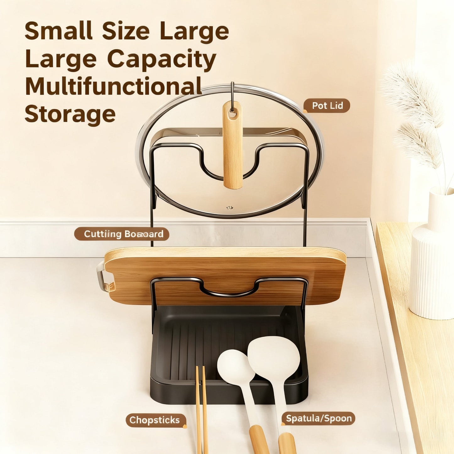 Multi-Functional Kitchen Storage Rack: Pot Lid, Spatula & Cutting Board Organizer
