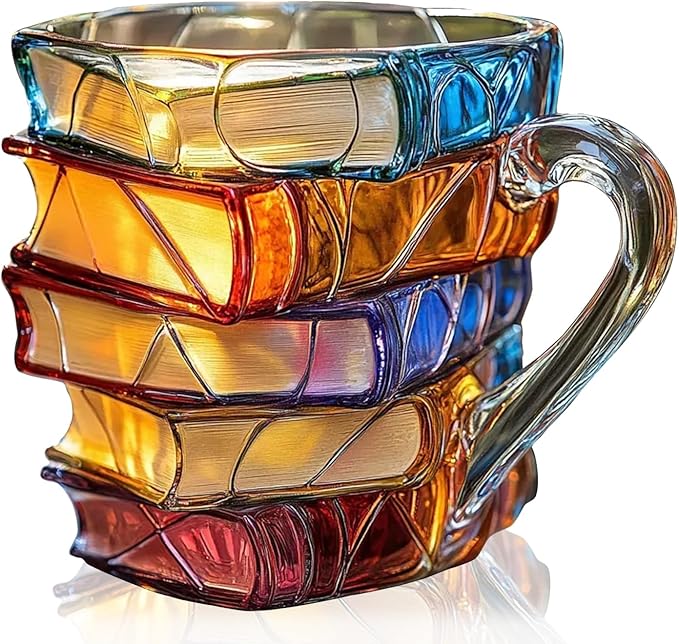 3D Painted Book Stack Coffee Mug - Novelty Acrylic Mug Gift ✨