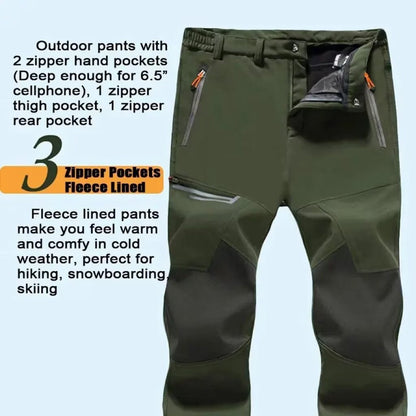 Men's Fleece Lined Ski Pants - Water Resistant 4 Zip Pockets