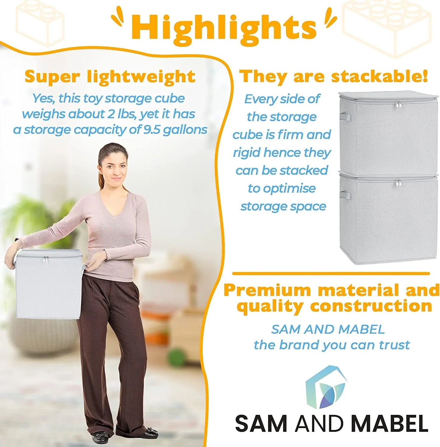 Stackable and Foldable Cube Toy Organizer and Storage Bin